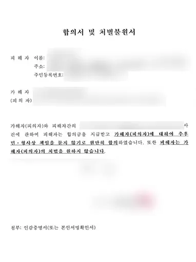 처벌불원서-양식