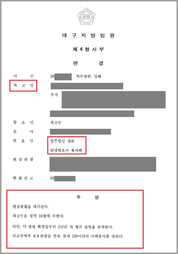 의뢰인은 여자친구와 다툼 중 폭력을 행사해 상해, 특수상해 혐의의 피고인이 되어 징역형을 선고받았는데요. 순간의 실수로 자신이 범죄자가 되었다는 사실에 괴로워하며 반성하던 의뢰인은 피해자인 여자친구의 처벌불원 의사에 따라 항소심을 결심하고 법무법인 대륜의 형사전문변호사를 찾게 되었습니다.