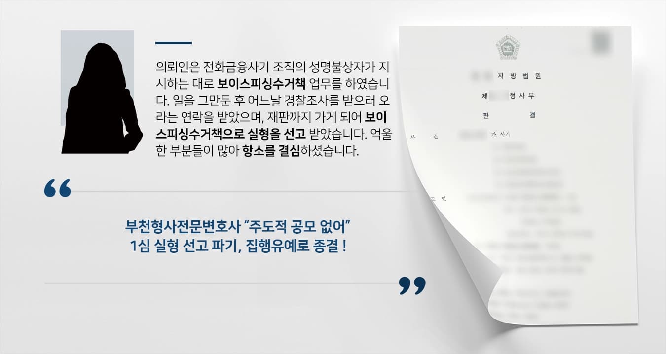 의뢰인은 전화금융사기 조직의 성명불상자가 지시하는 대로 보이스피싱수거책 업무를 하였습니다. 일을 그만둔 후 어느날 경찰조사를 받으러 오라는 연락을 받았으며, 재판까지 가게 되어 보이스피싱수거책으로 실형을 선고 받았습니다. 억울한 부분들이 많아 항소를 결심하고 법무법인 대륜에 조력을 요청하셨습니다.
