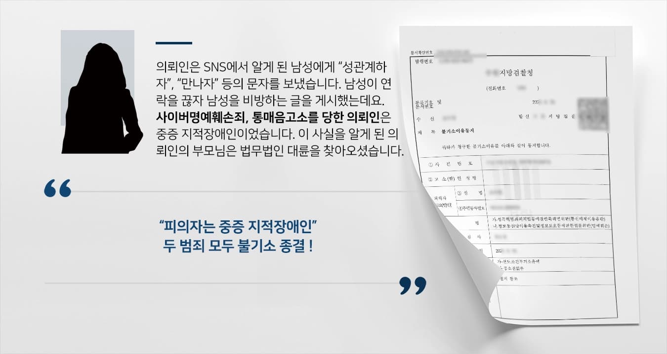 [사이버명예훼손죄, 통매음고소 불기소 방어] SNS 통한 범죄 저질렀으나 재판 전 단계서 마무리