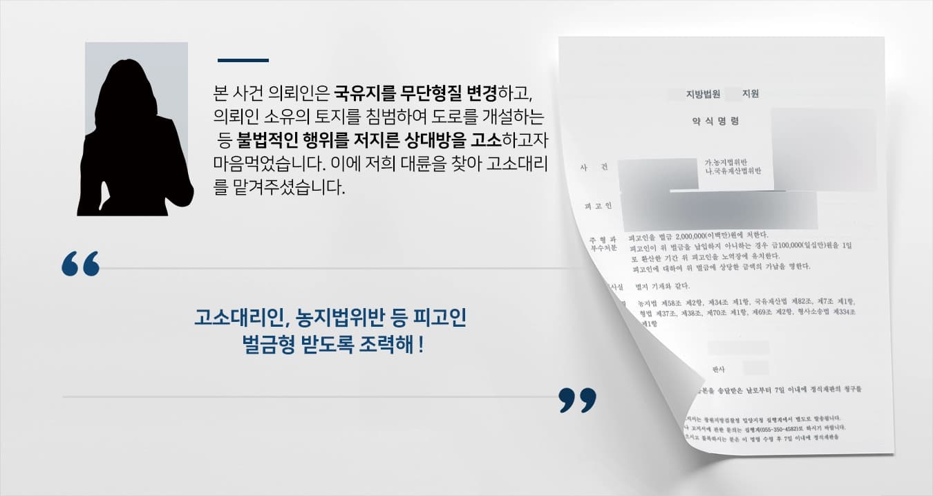 [농지법위반 고소대리] 피고인에 벌금 200만 원 선고 되도록 조력