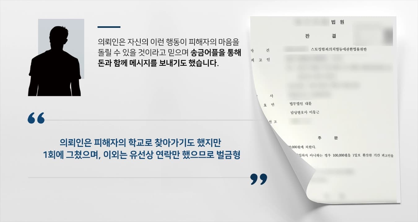 [스토커처벌 방어사례] 성범죄변호사 조력으로 스토킹 피고인, 80만원 벌금형에 그쳐 