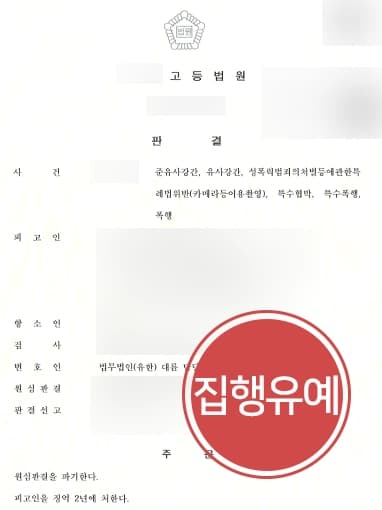 [카메라촬영죄, 특수협박죄 등 다수 혐의 감형] 전문변호인 조력으로 항소심서 집행유예로 감형 성공