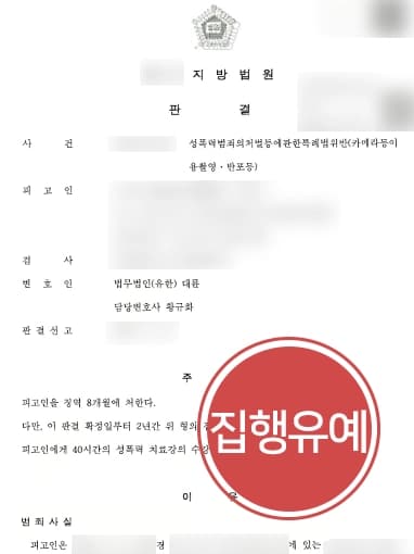 [카메라등이용촬영 집행유예 방어] 울산형사변호사, 동의 없이 성관계 영상 촬영한 혐의 집행유예 받아내