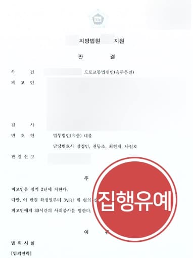 [도로교통법위반(음주운전) 8회 적발 실형 면한 사례] 음주운전현행범으로 체포되었으나 집행유예로 풀려나