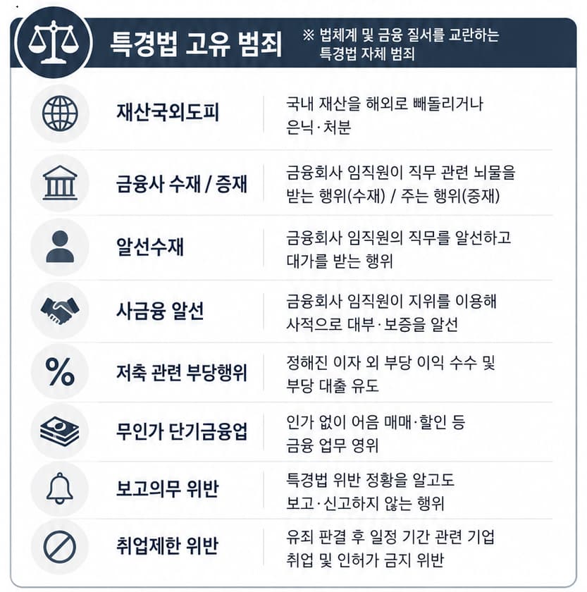 특경법위반 특경법 자체 범죄 항목