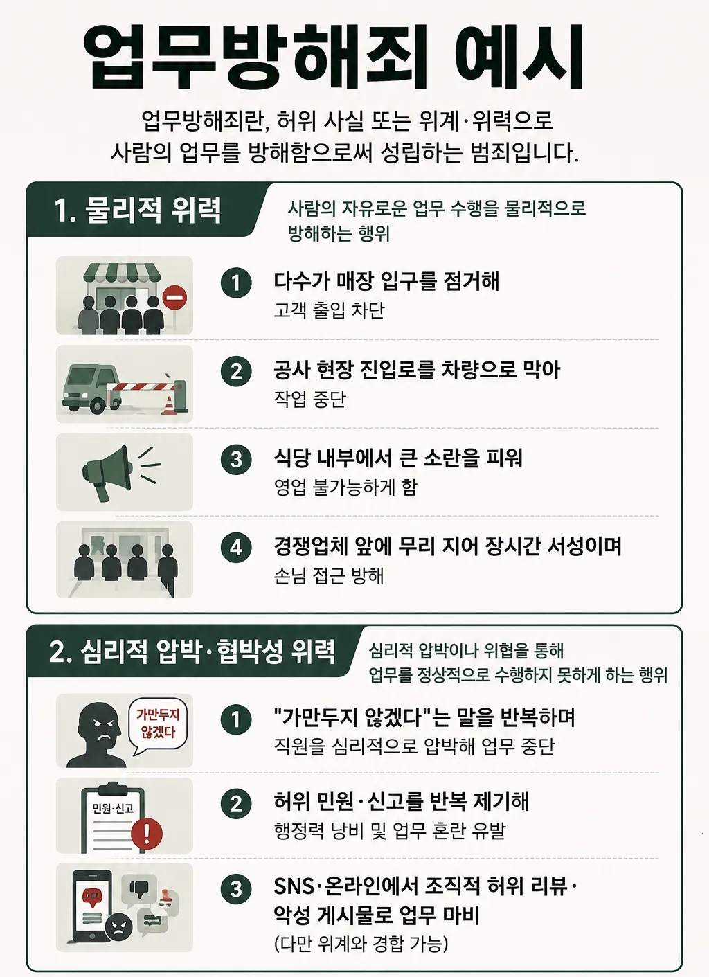 영업방해벌금 물 수 있는 업무방해죄 예시