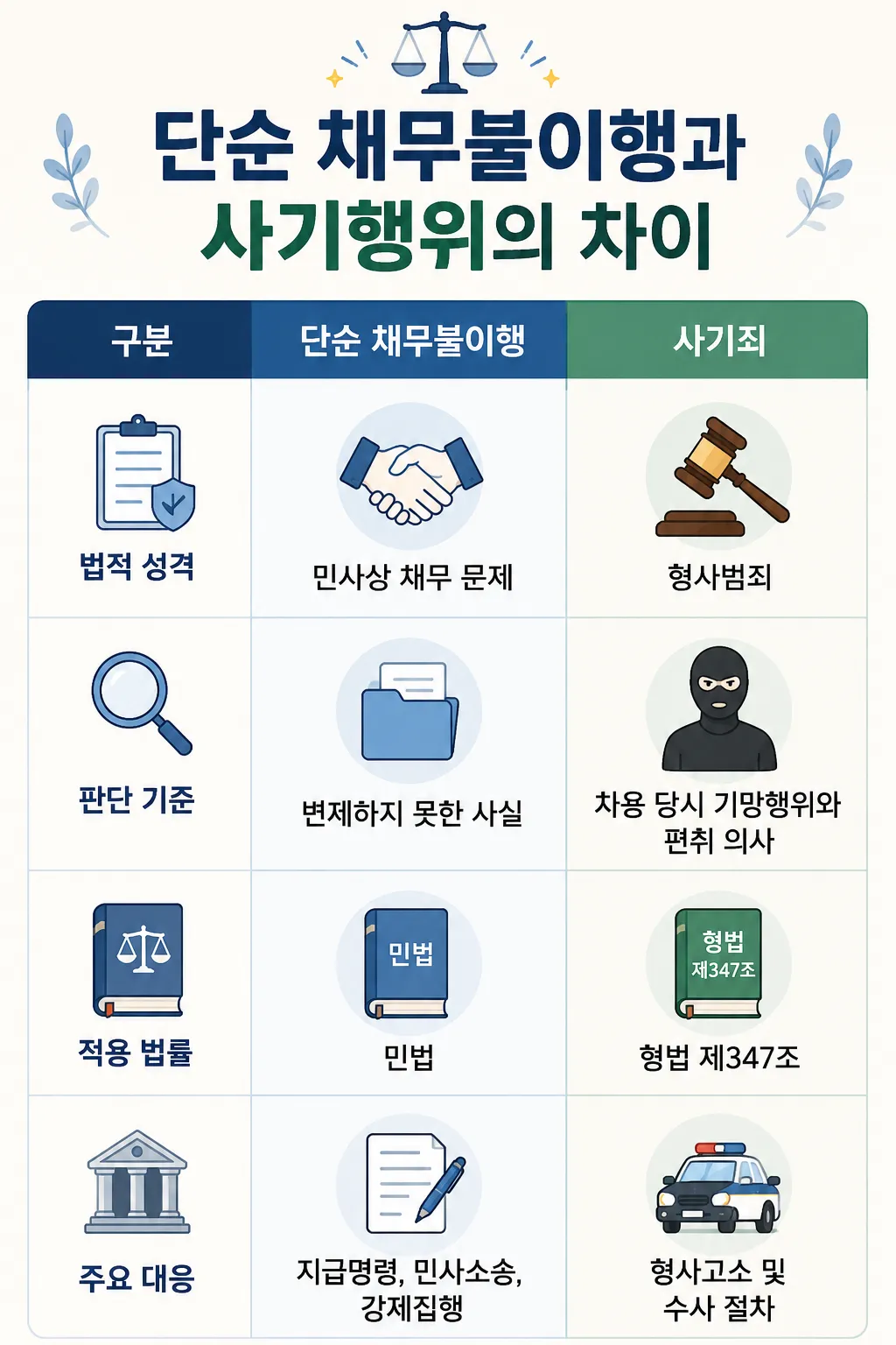 단순 채무불이행고소와 사기죄와의 차이 정리