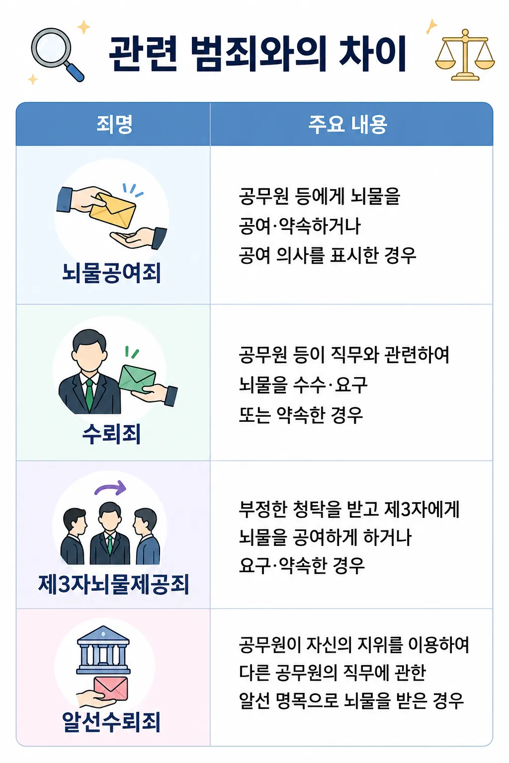 뇌물공여죄와 관련 범죄와의 핵심 차이