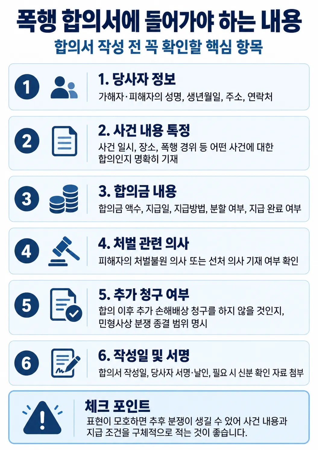 폭행합의서에는 어떤 내용이 들어가야 하나요?
